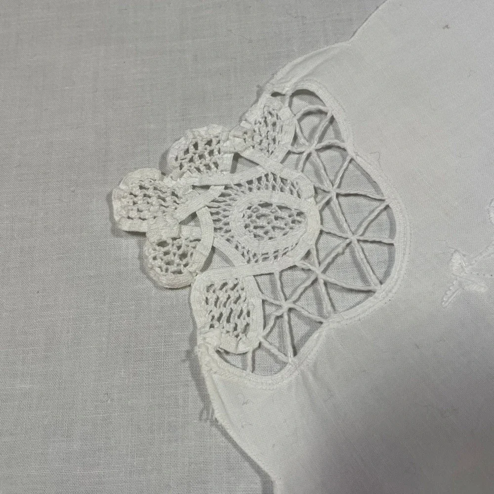 4 Piece Vintage Napkins Battenburg Lace Open Cut Work Embroidery White 14